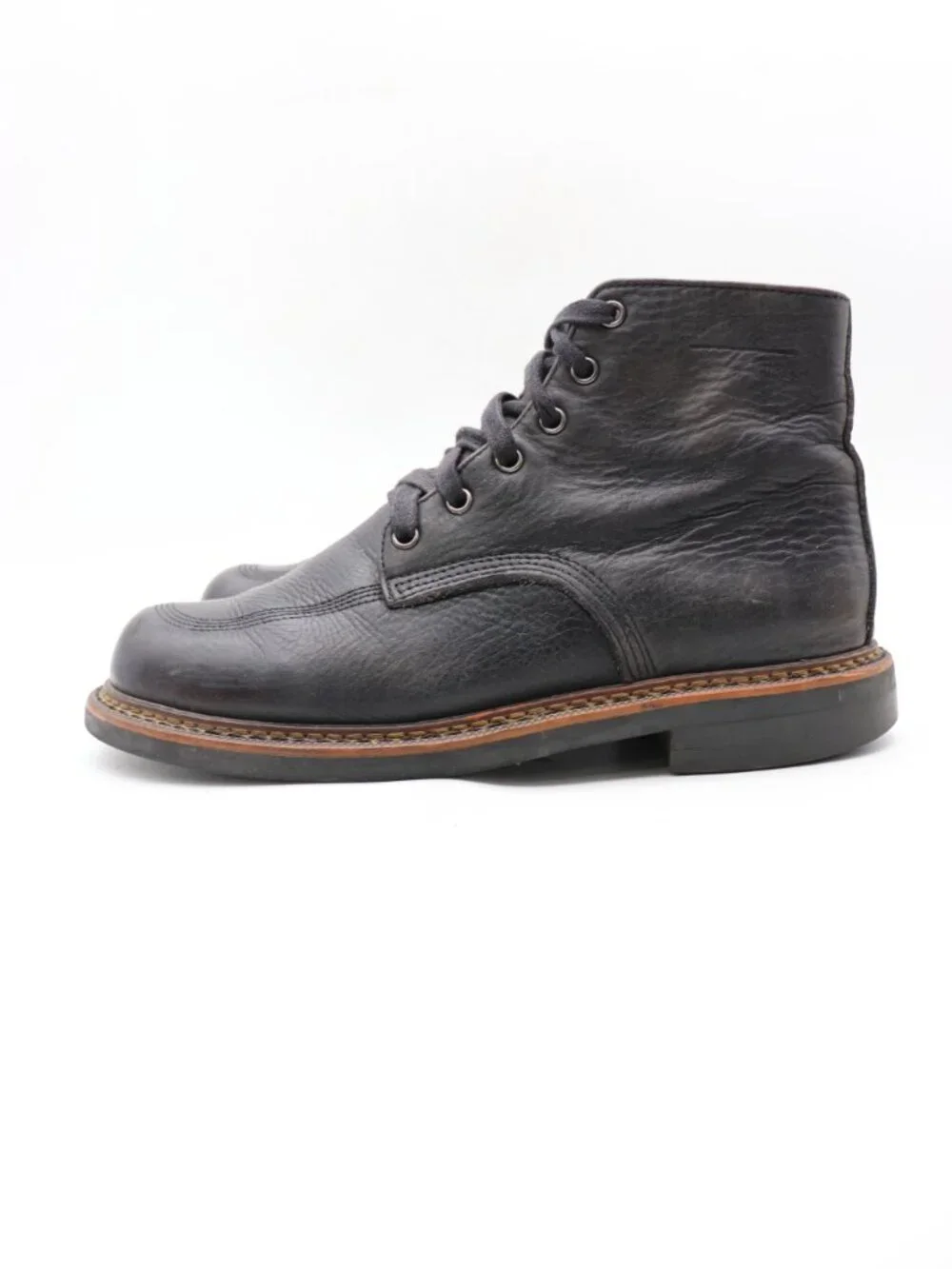 Broken Homme Davis Men's Size 8.5 Black Leather Boots Lace Up Shoes Made in USA
